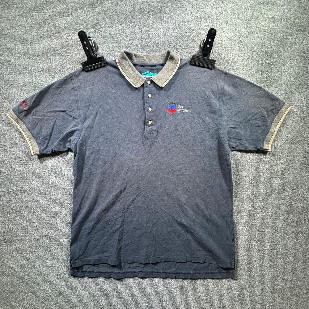 Tri-Mountain Polo Shirt Men's Large Blue Chevron Bay Marchand Pathfinder Energy